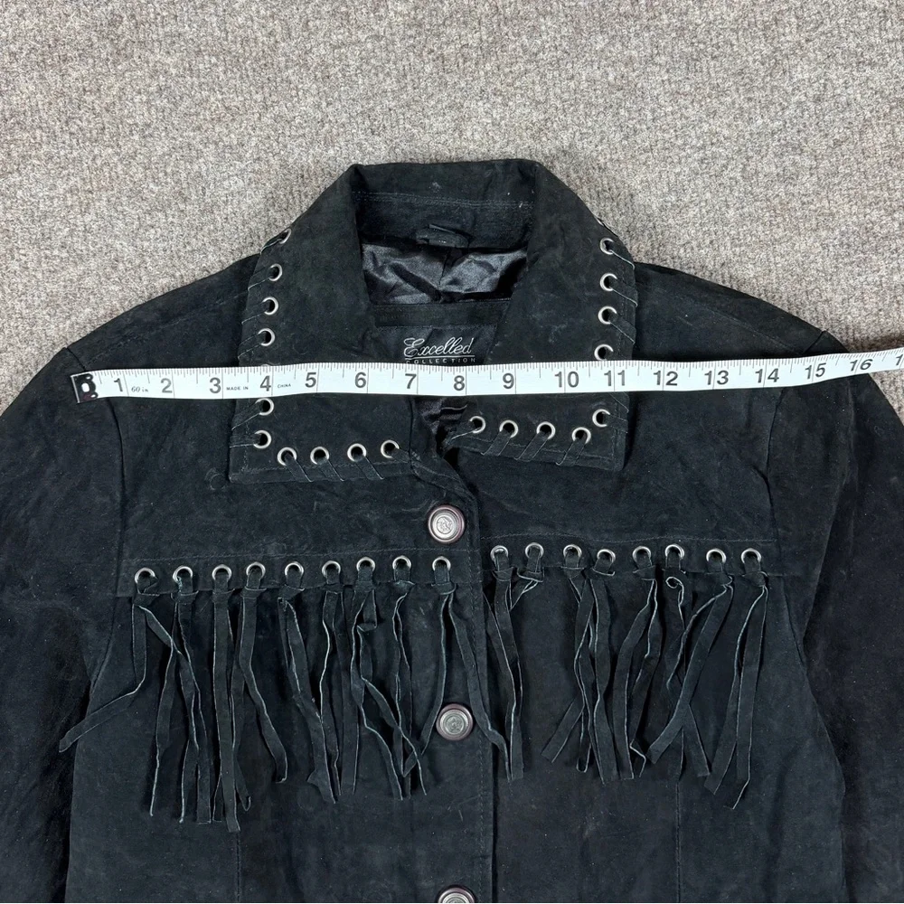Vintage Excelled Collection Black Suede Leather Western Fringe Jacket Women’s XS - Picture 11 of 13